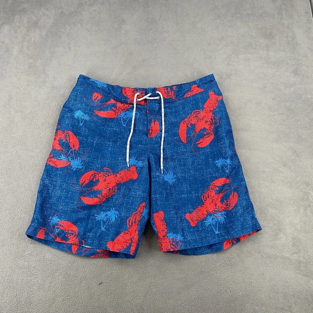 St. John's Bay Trunks Shorts Mens L Blue Red Lobster Print Mesh Lined High Rise
